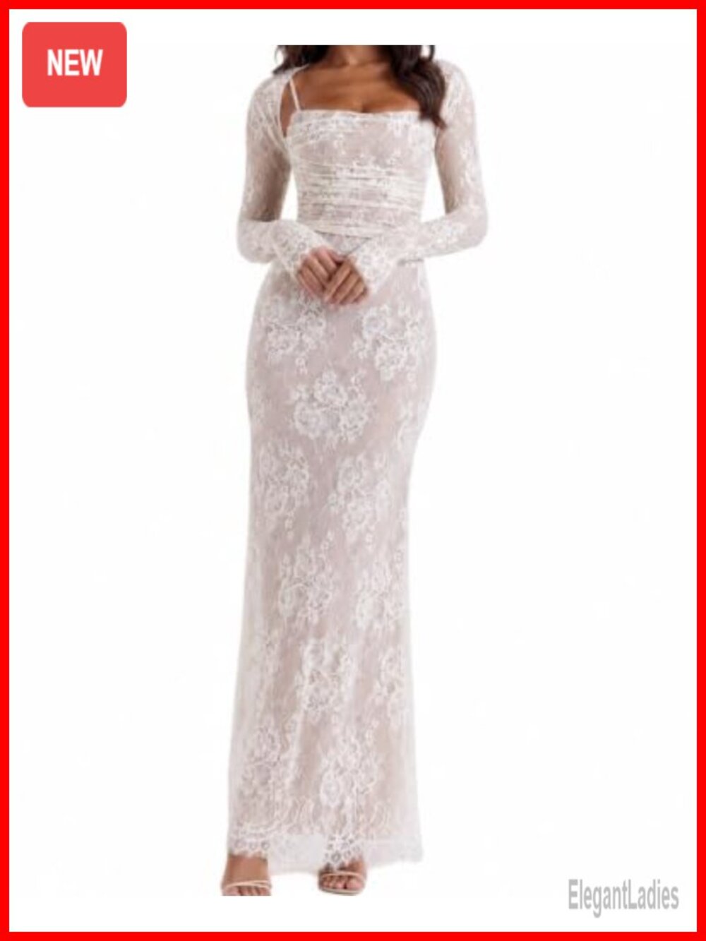 Vintage Lace Maxi Dress Long Sleeve Bodycon Mermaid Formal Prom